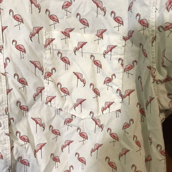 MB Michael Brandon Slim Fit Men's XL White Pink Flamingo Print Button Down Shirt - Picture 3 of 8